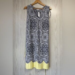 Avenue Sleeveless Medallion Print Shift Dress Navy/White/Yellow Size 14/16 NWT